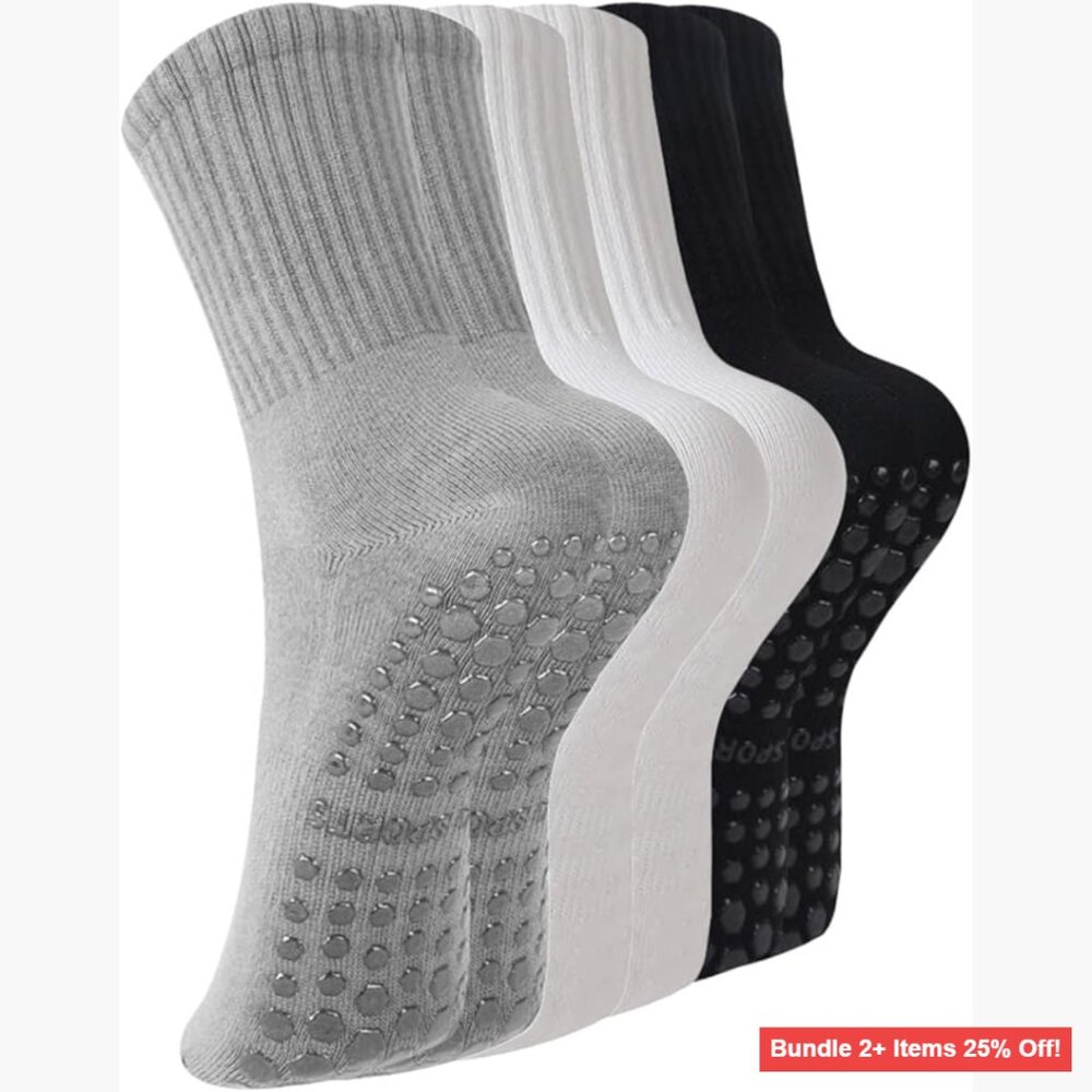 Grippy Pilates Socks 3-Pack, Cotton Blend, Non-Slip for Yoga & Fitness
